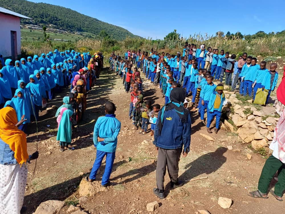 Children and families gathered in Eju